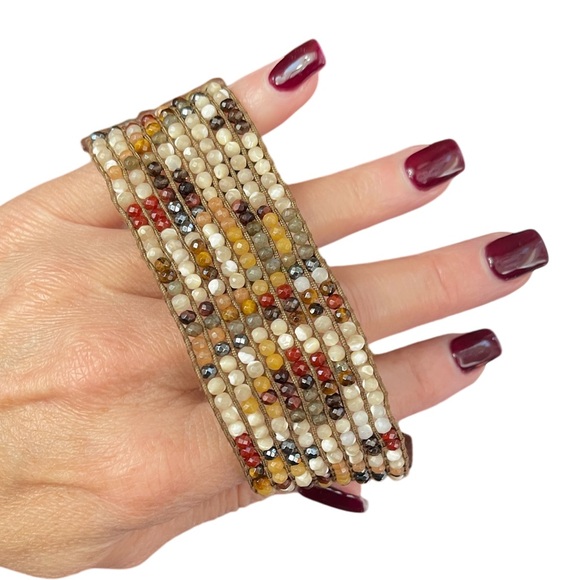 Singed Chan Luu Leather and Muli Colored Semipreciouos bead Gemstone Bracelet - Picture 4 of 10